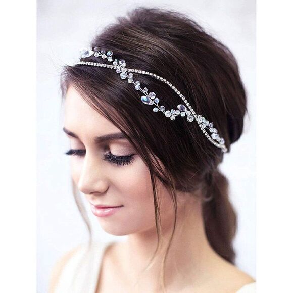 Crystal Bride Wedding Hair Vine Silver Rhinestone Boho Accessories Bridal main image 5